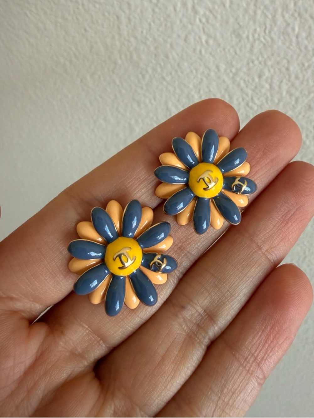 ✨CHANEL Yellow and Blue Flower Earrings✨